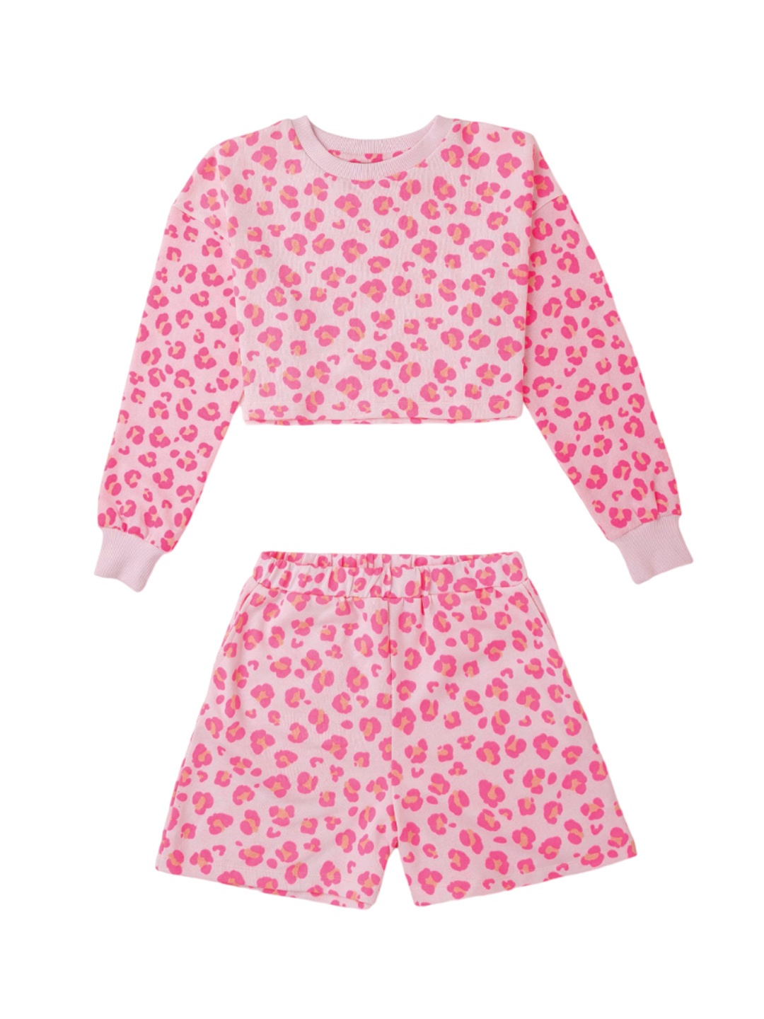 

AMPED Girls Printed Pure Cotton Top With Shorts, Pink