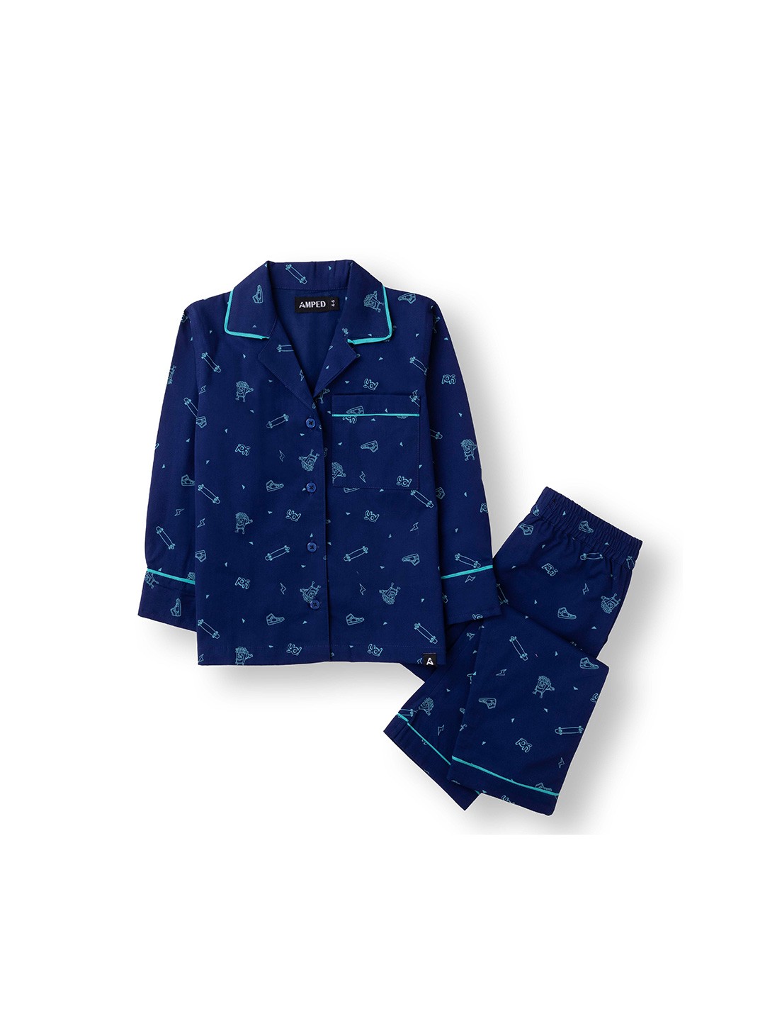 

AMPED Kids Skate Printed Pure Cotton Night Suits, Blue