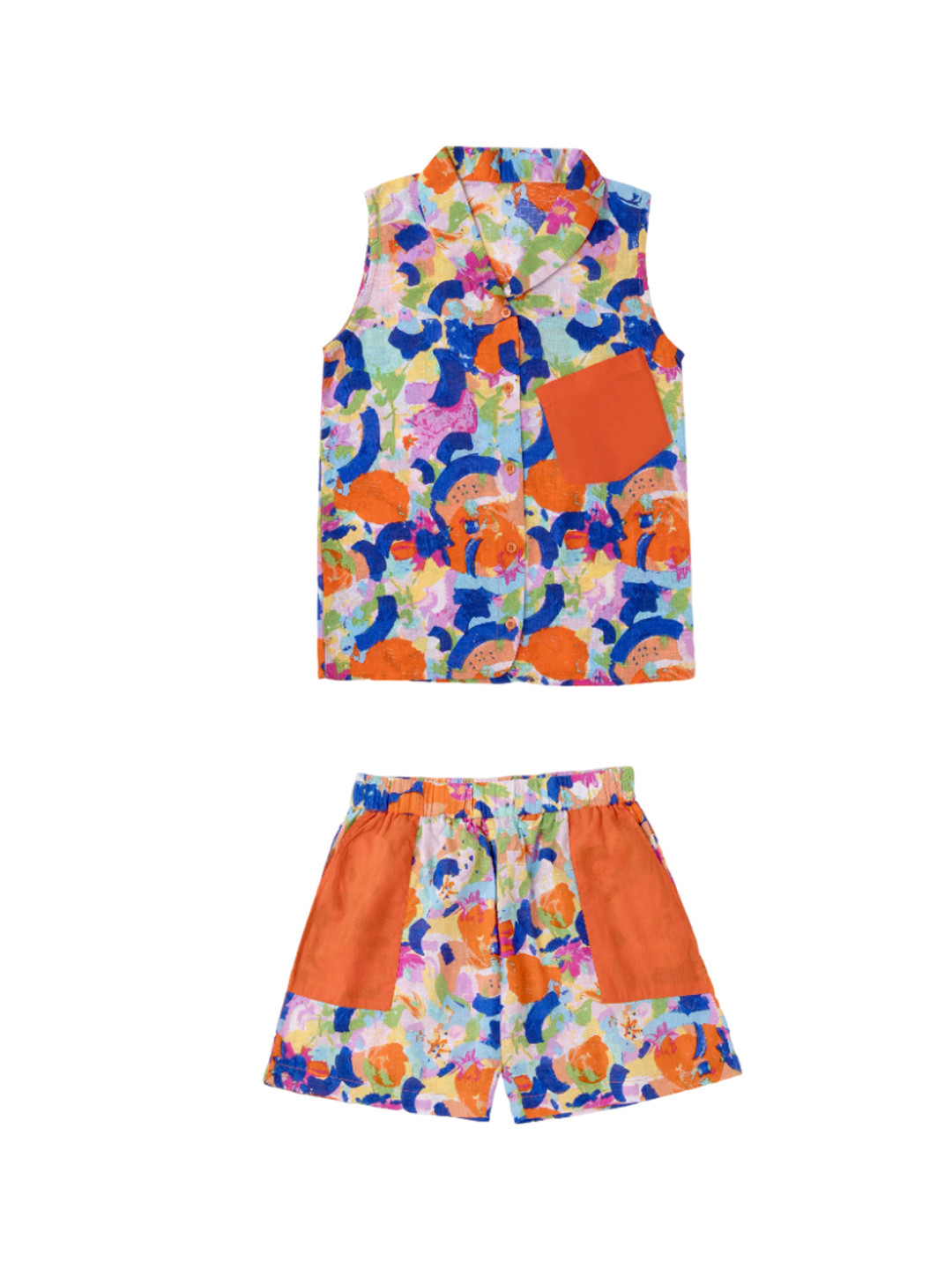 

AMPED Girls Abstract Printed Pure Cotton Shirt With Shorts, Blue