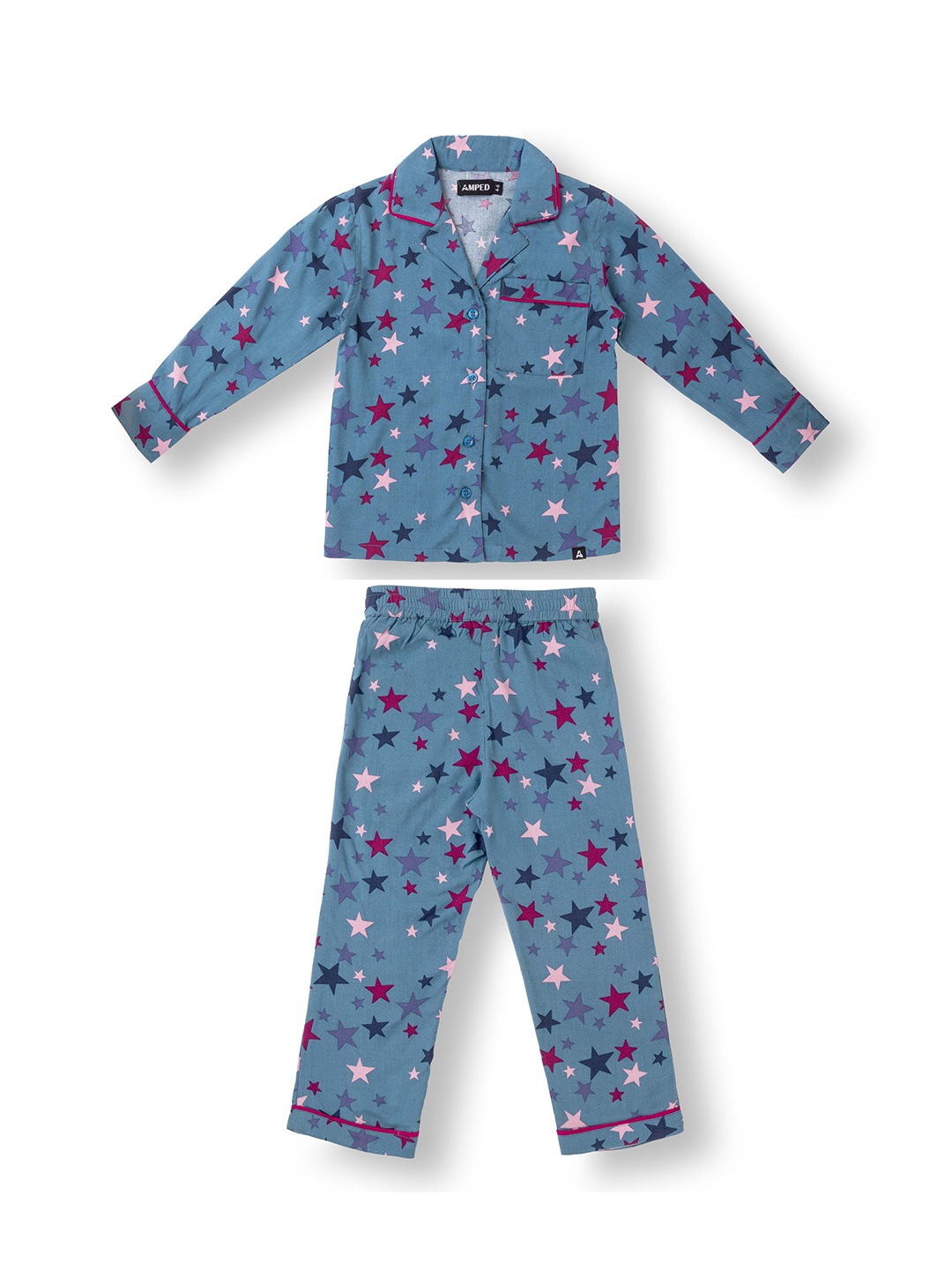 

AMPED Kids Star Printed Pure Cotton Night Suits, Blue