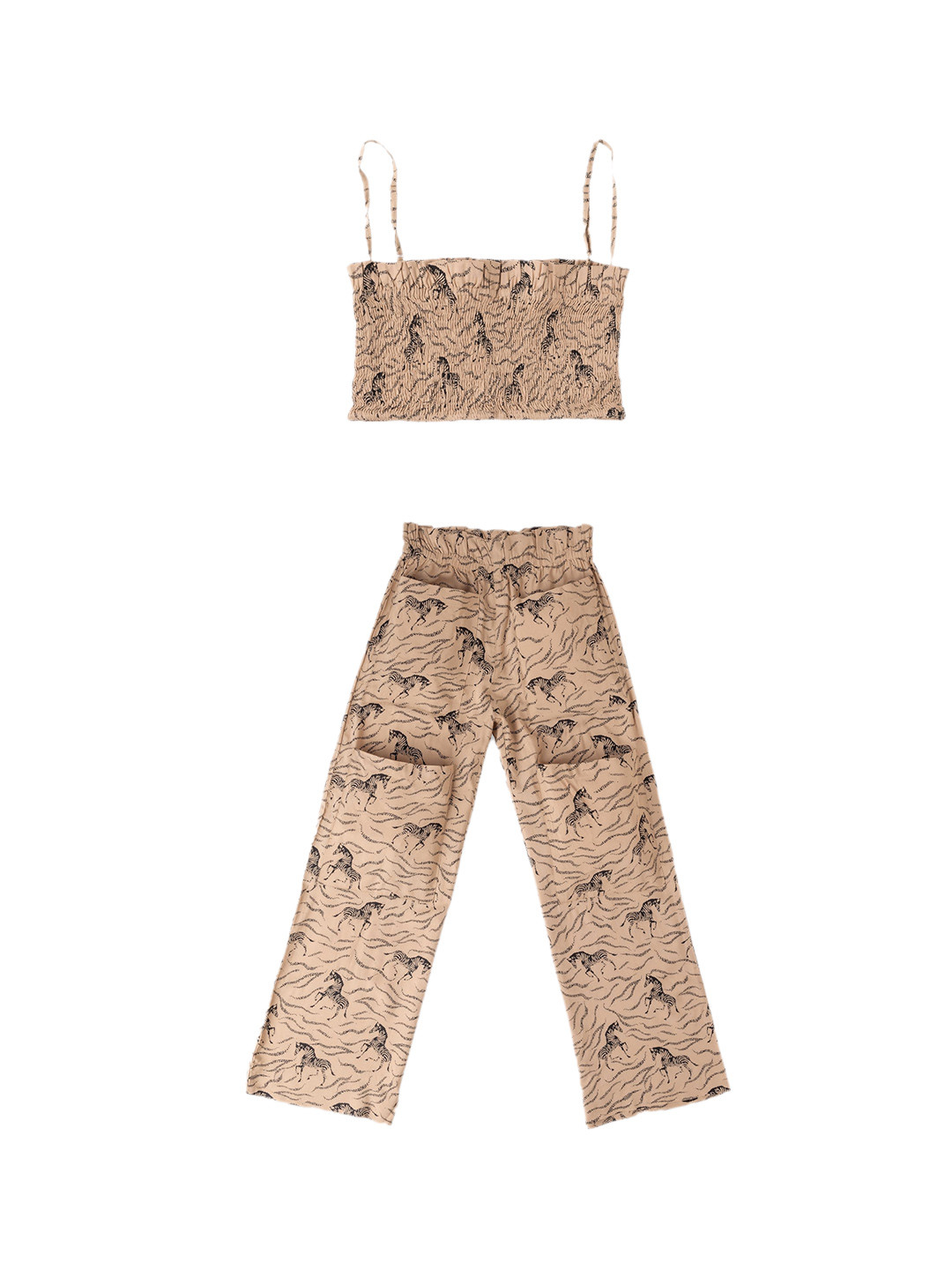 

AMPED Girls Printed Pure Cotton Crop Top With Trouser, Brown