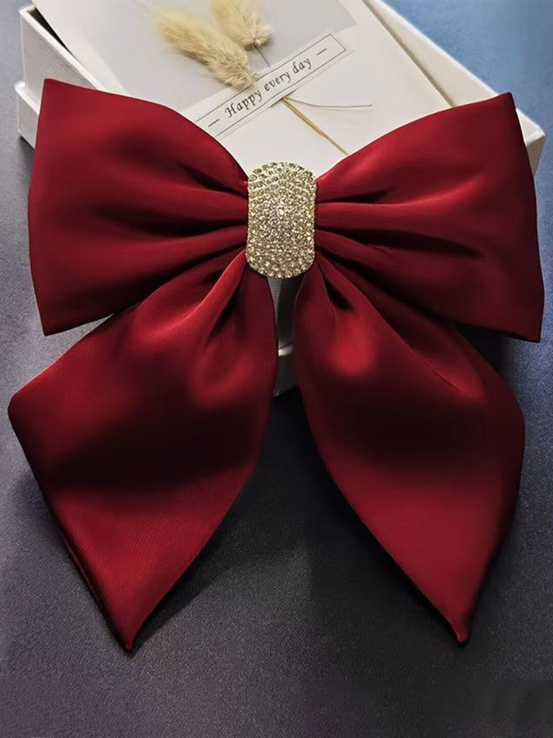 

YouBella Embellished French Barrette Bow Hair Clips, Red