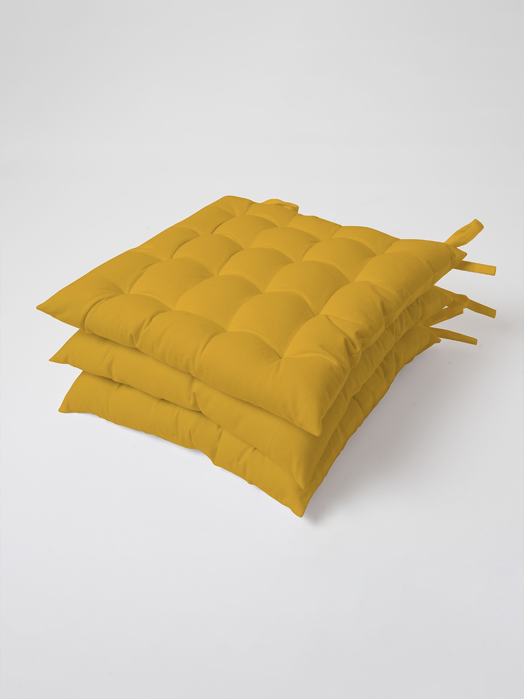 

SKANDA FAB Yellow 3 Pieces Durable Pure Cotton Chair Pads