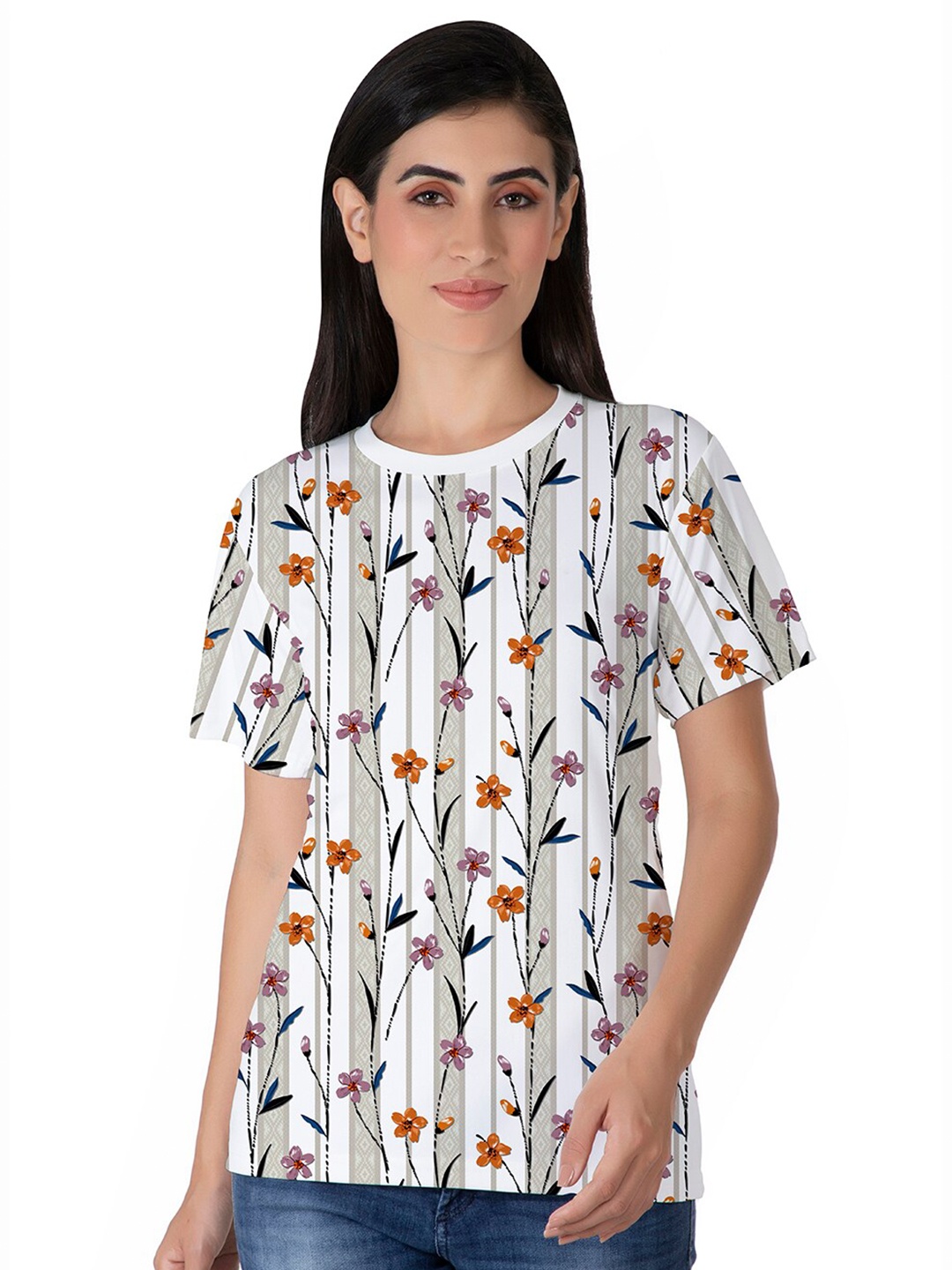 

BAESD Floral Printed Round Neck Casual T-shirt, White