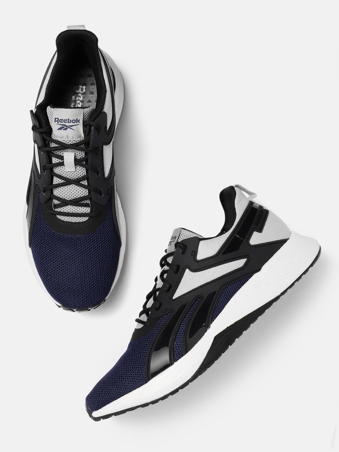 

Reebok Men Woven Design & Colourblocked Force Runner Shoes, Blue