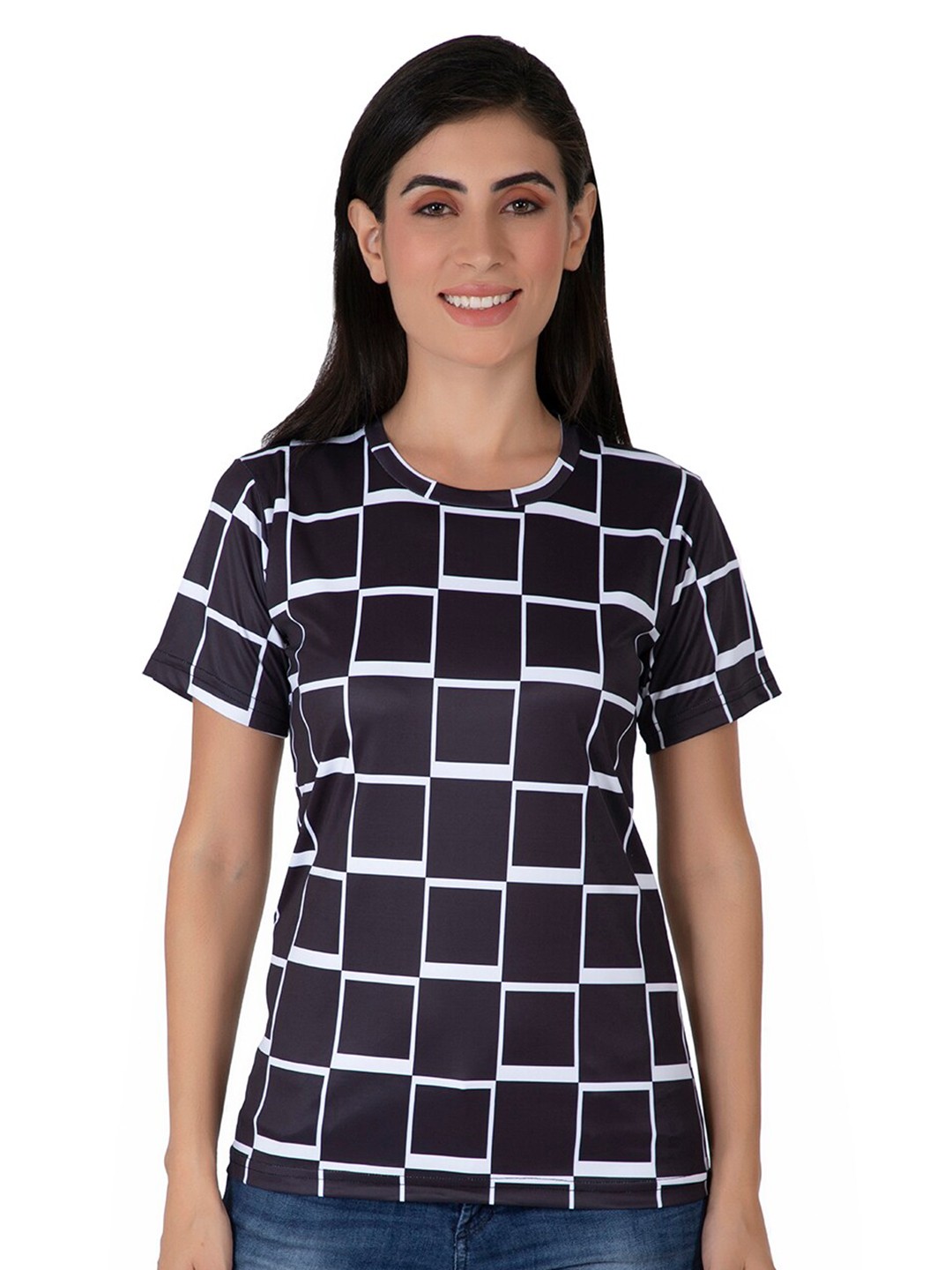 

BAESD Checked Printed Round Neck Casual T-shirt, Black