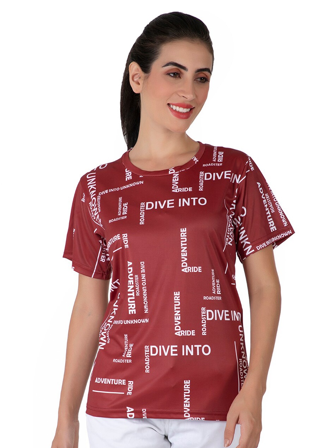 

BAESD Typography Printed Round Neck Casual T-shirt, Maroon
