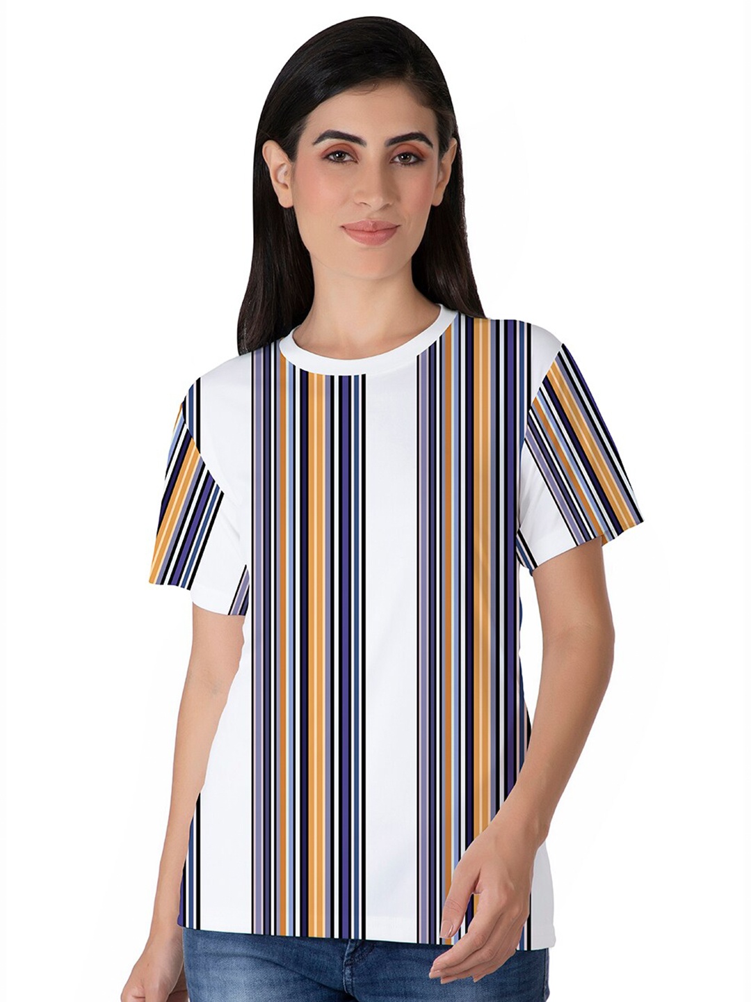 

BAESD Striped Round Neck Cotton T-Shirt, White