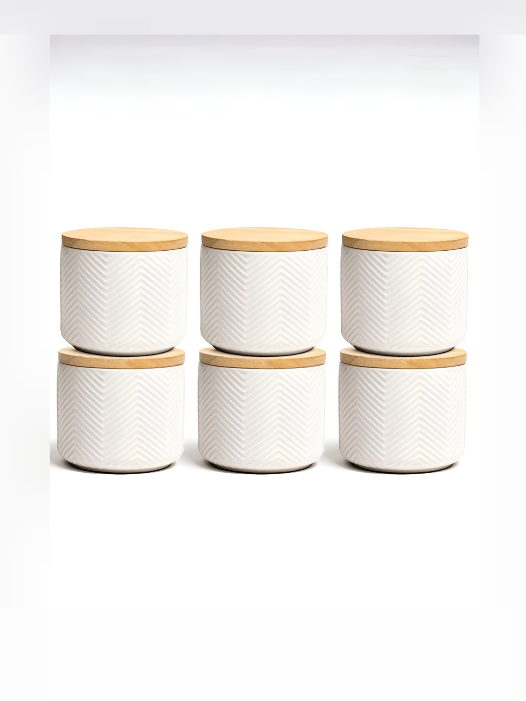 

Anko White & Beige 6 Pieces BPA Free Stone Wear Storage Cylindrical Container 300 ml Each