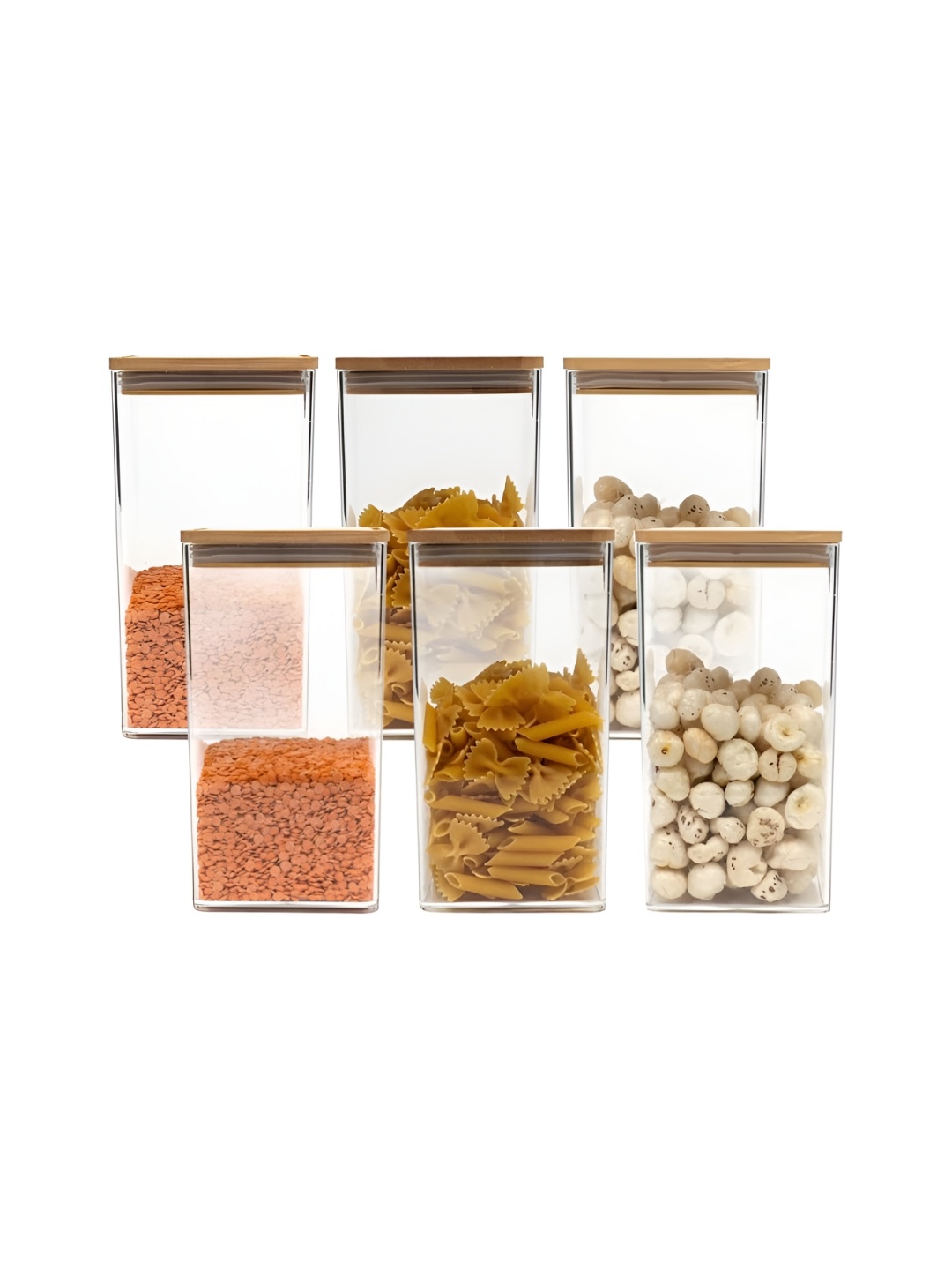 

Anko Transparent & Beige 6 Pieces Airtight Plastic Storage Cylindrical Container 1 L Each