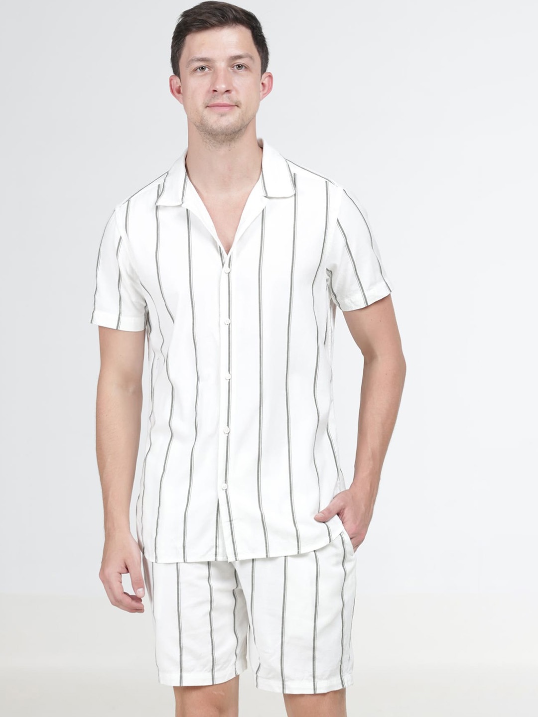 

POE Massimo Striped Shirt With Shorts, White