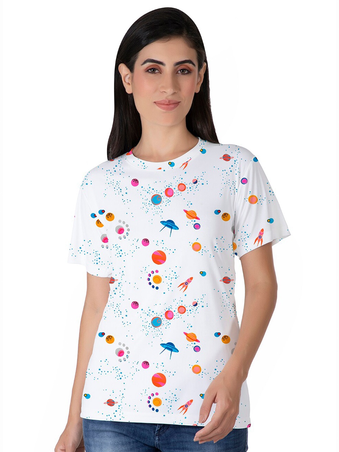 

BAESD Conversational Printed Round Neck Cotton T-Shirt, White