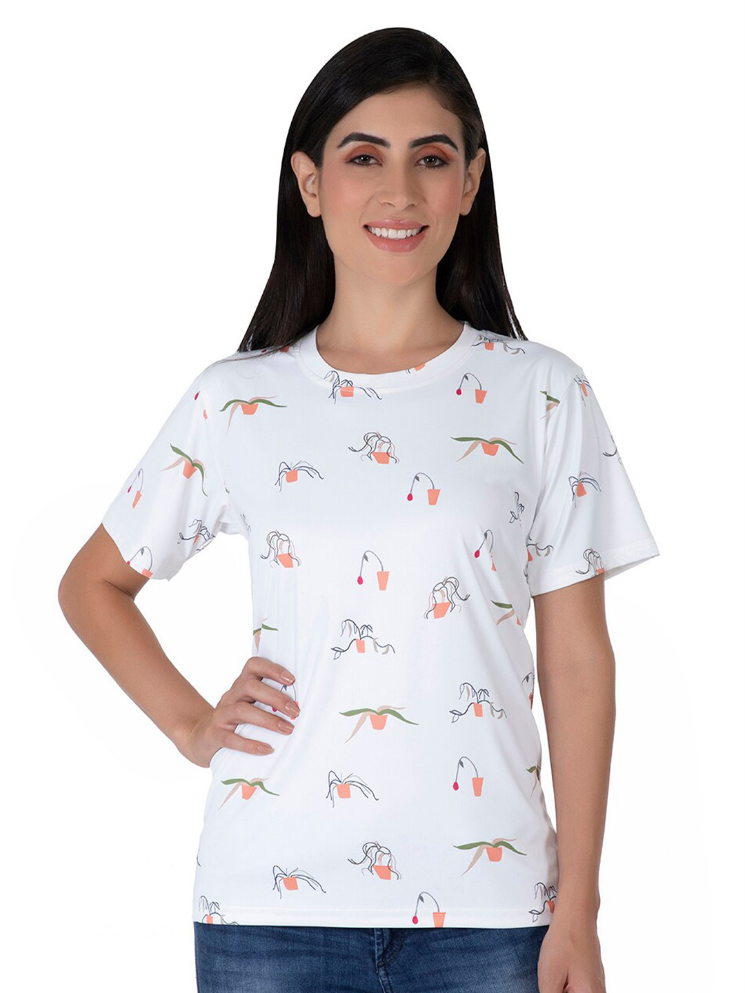 

BAESD Floral Printed Round Neck Casual T-shirt, White