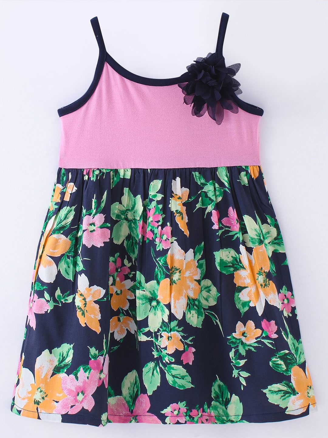 

CrayonFlakes Girls Floral Printed Shoulder Straps Fit & Flare Dress, Pink