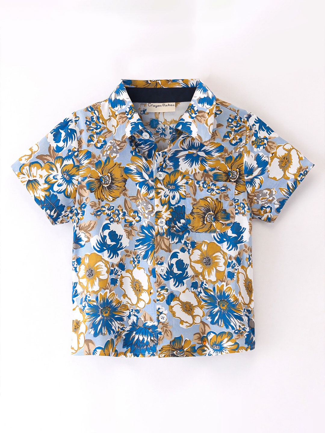 

CrayonFlakes Boys Opaque Floral Printed Casual Shirt, Blue