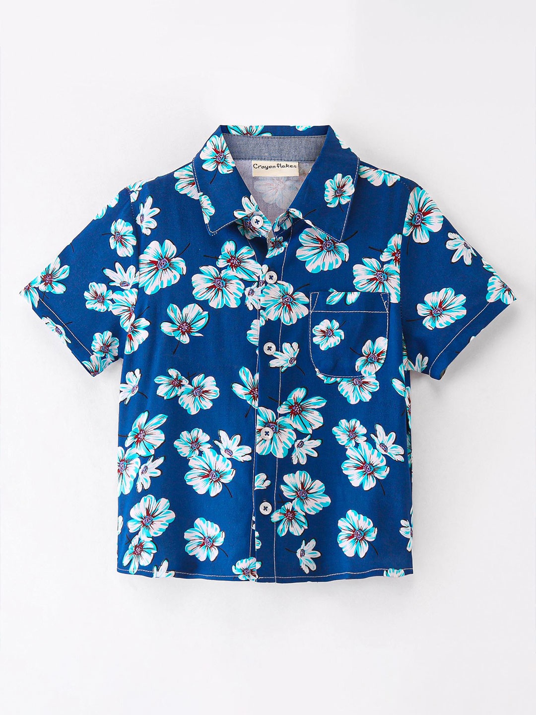 

CrayonFlakes Boys Opaque Floral Printed Casual Shirt, Blue