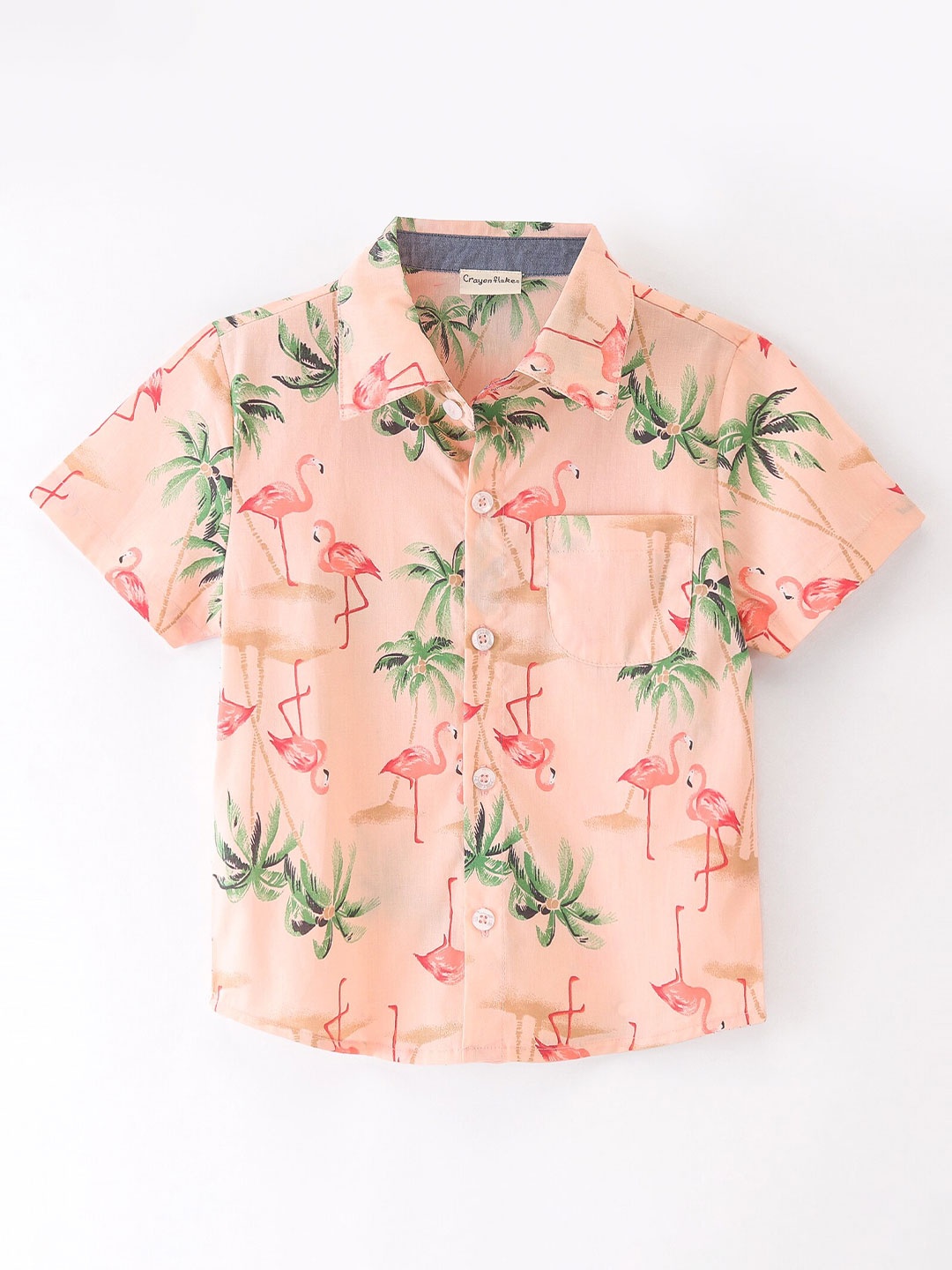 

CrayonFlakes Boys Opaque Floral Printed Cotton Casual Shirt, Peach
