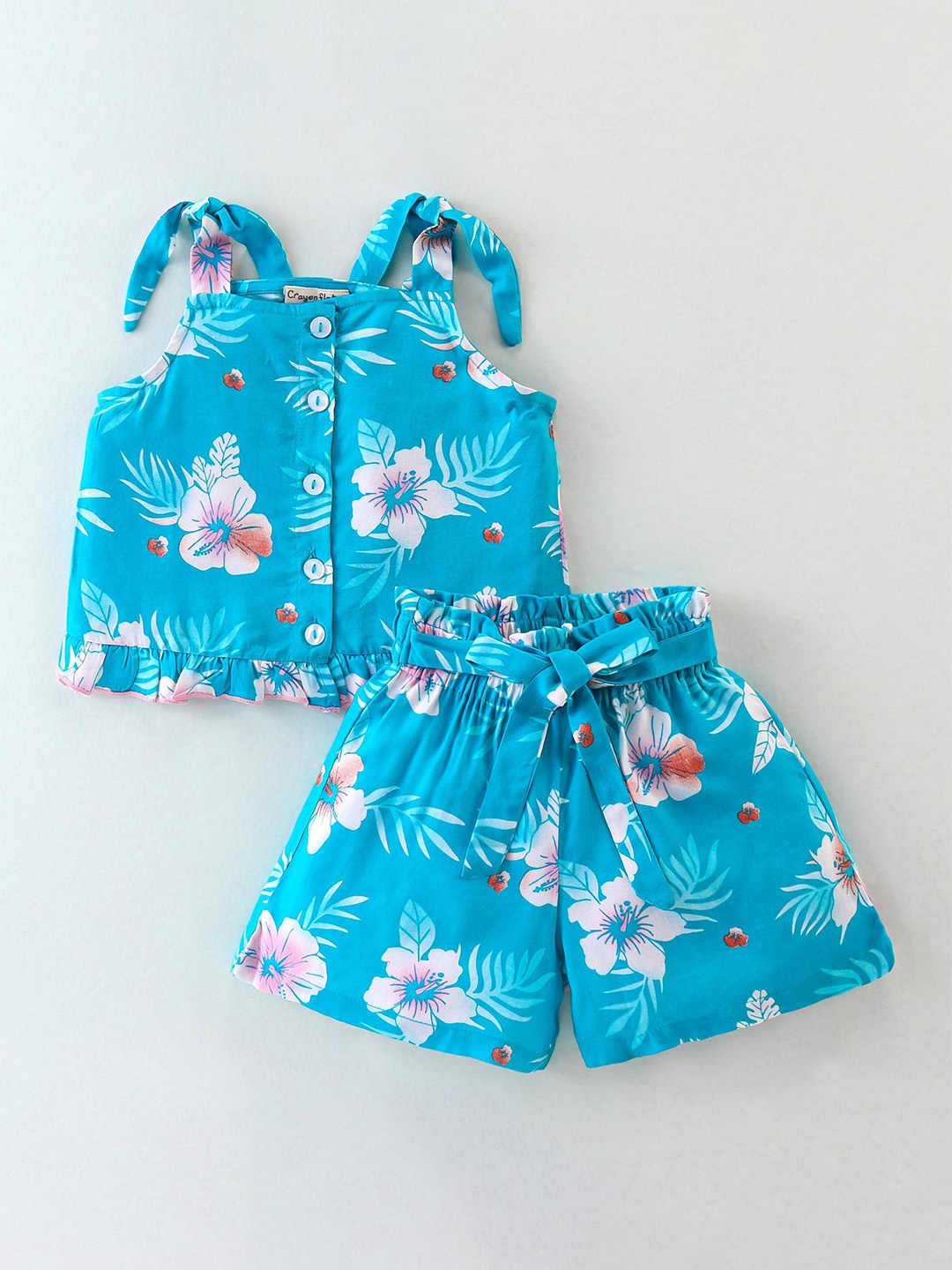 

CrayonFlakes Girls Printed Top With Shorts, Blue