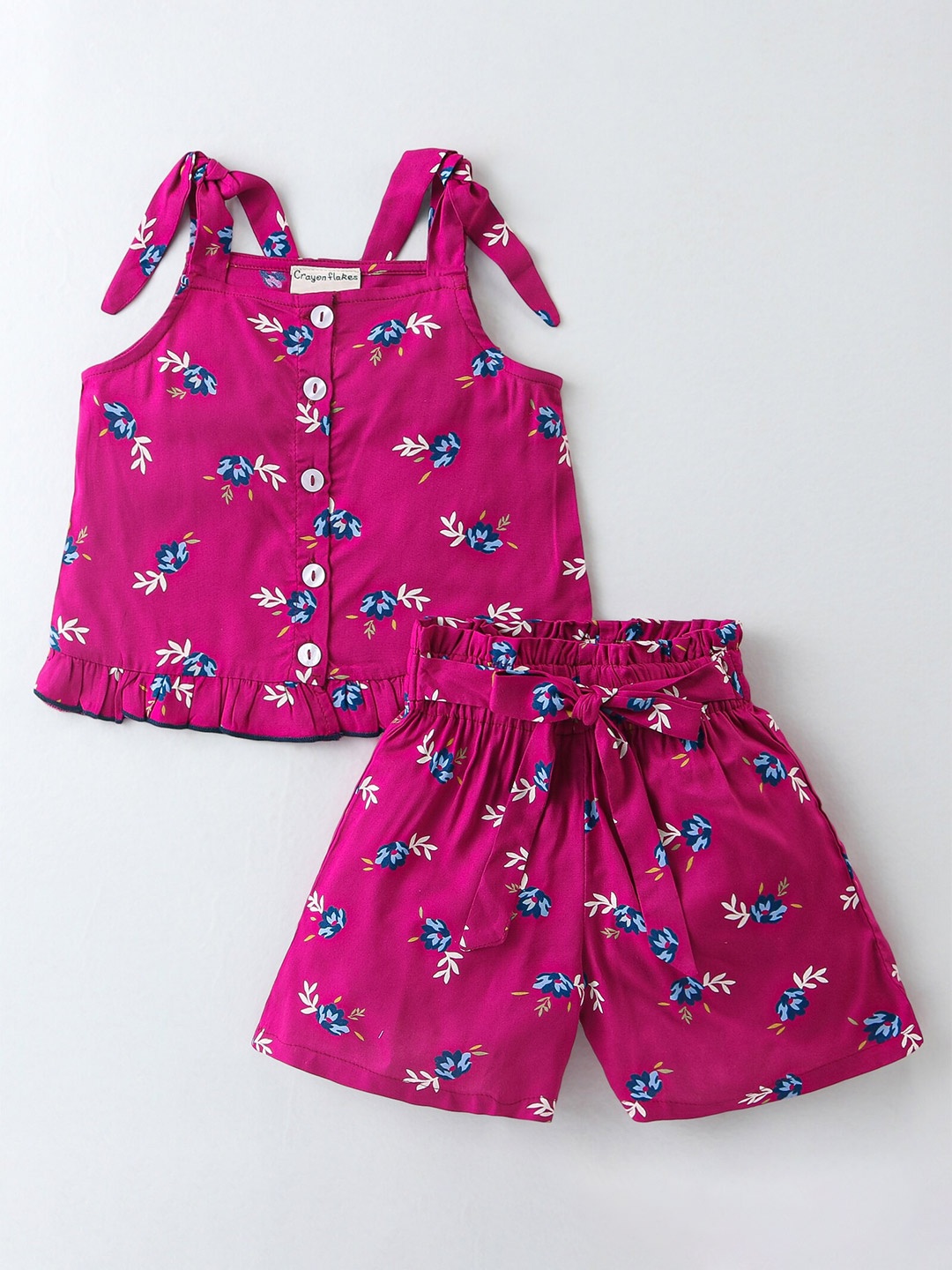 CrayonFlakes Girls Printed Top With Shorts, Pink