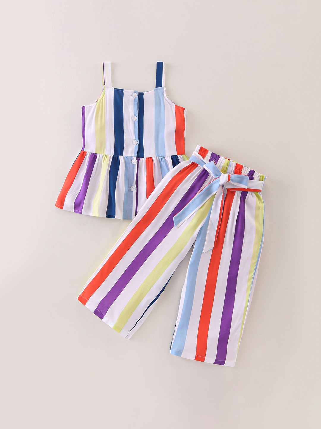 

CrayonFlakes Girls Striped Top With Palazzos, Off white