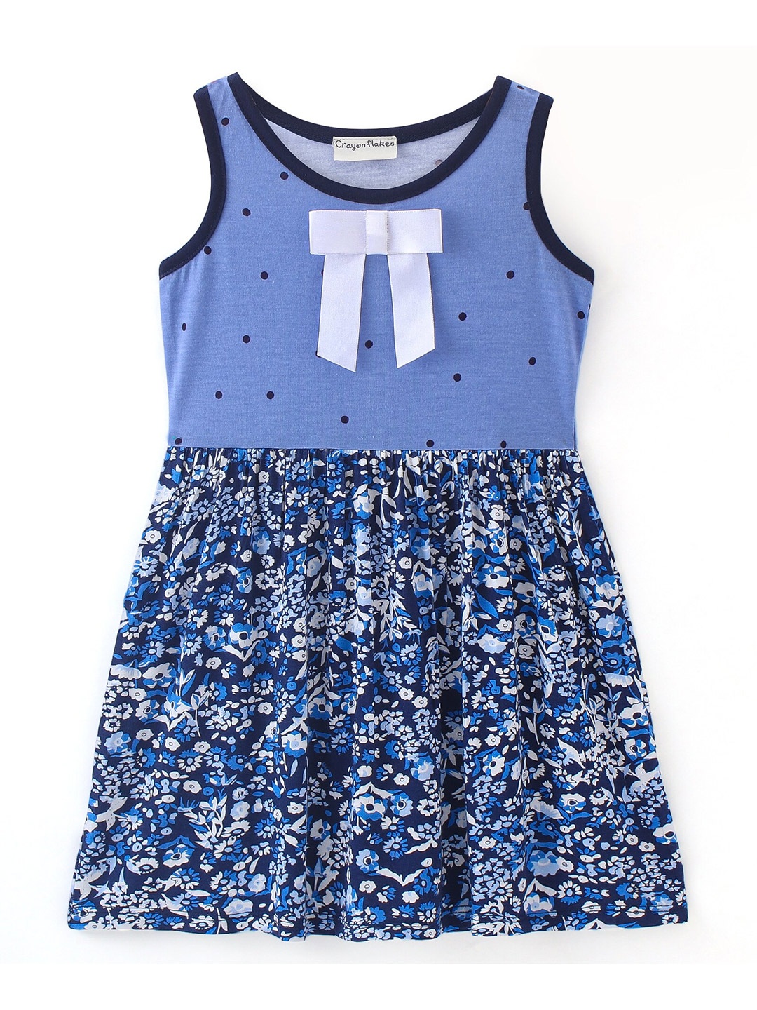 

CrayonFlakes Girls Floral Print Sleeveless Pleated Fit & Flare Dress, Blue