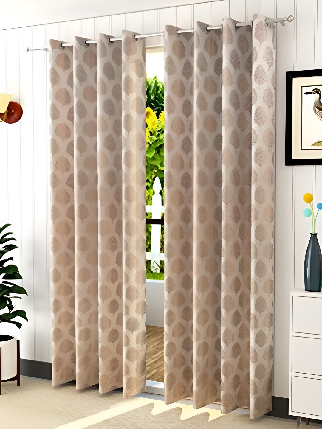 

RIDHAAN Unisex Beige 2 Pieces Jacquard Eyelet Curtains and Sheers