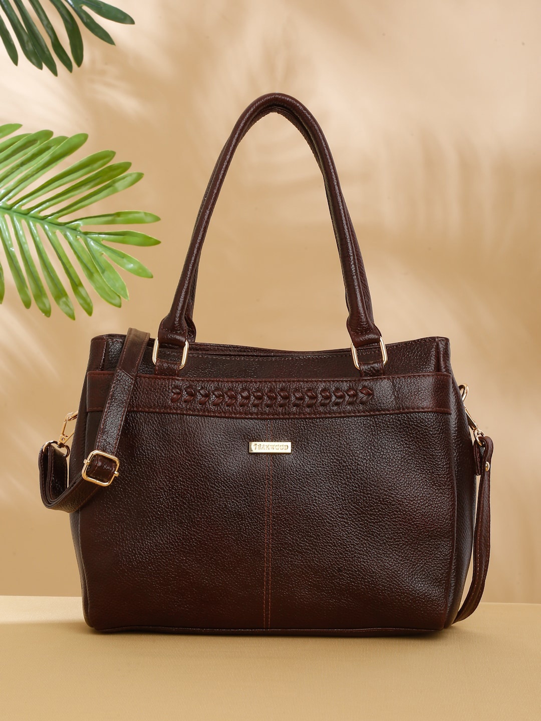 

Teakwood Leathers Textured Leather Structured Handheld Bag, Brown