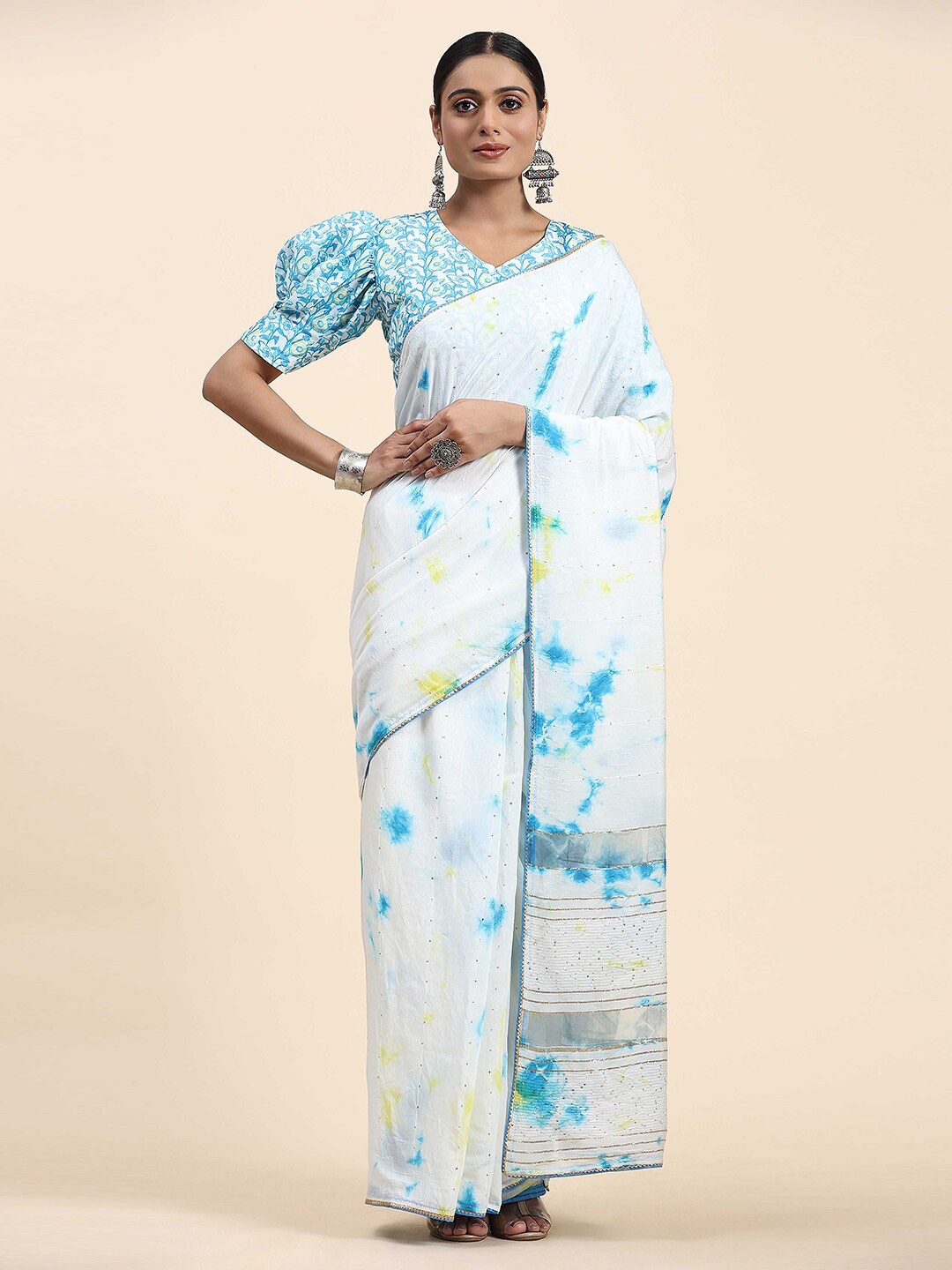 

Aanys Culture Tie And Dye Printed Saree, Blue