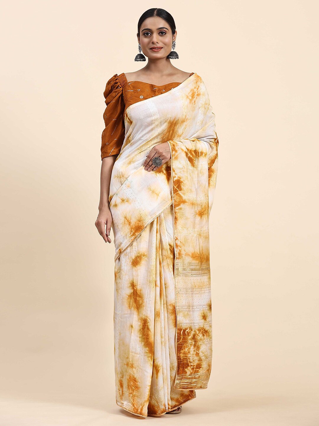 

Aanys Culture Tie And Dye Saree, Yellow
