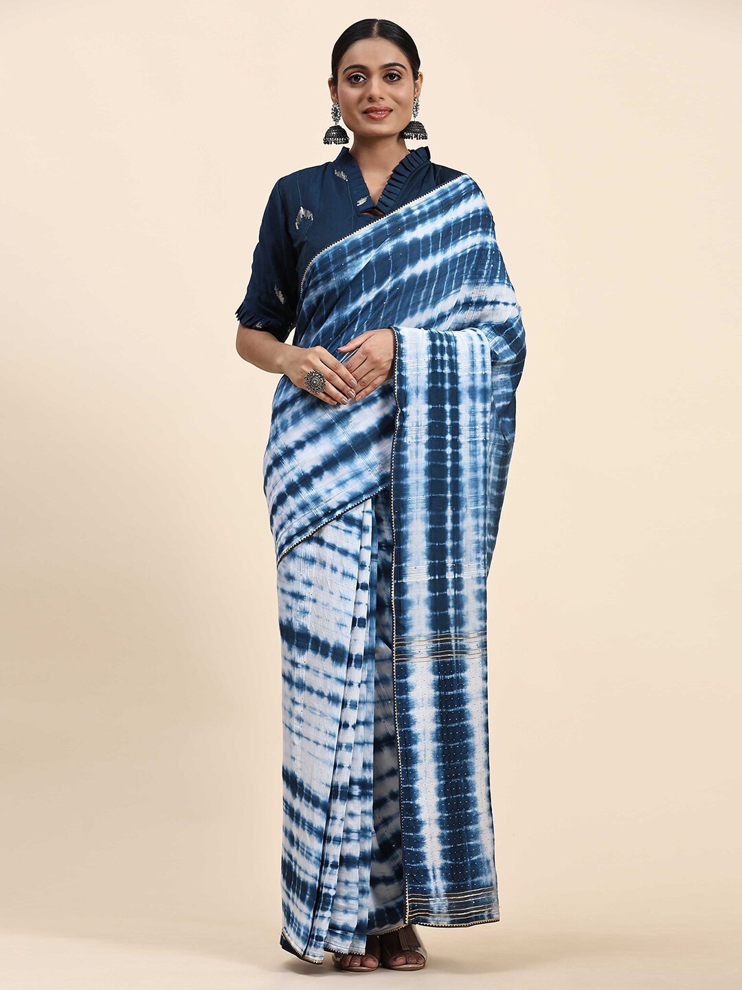 

Aanys Culture Tie And Dye Shibori Gotta Patti Saree, Blue