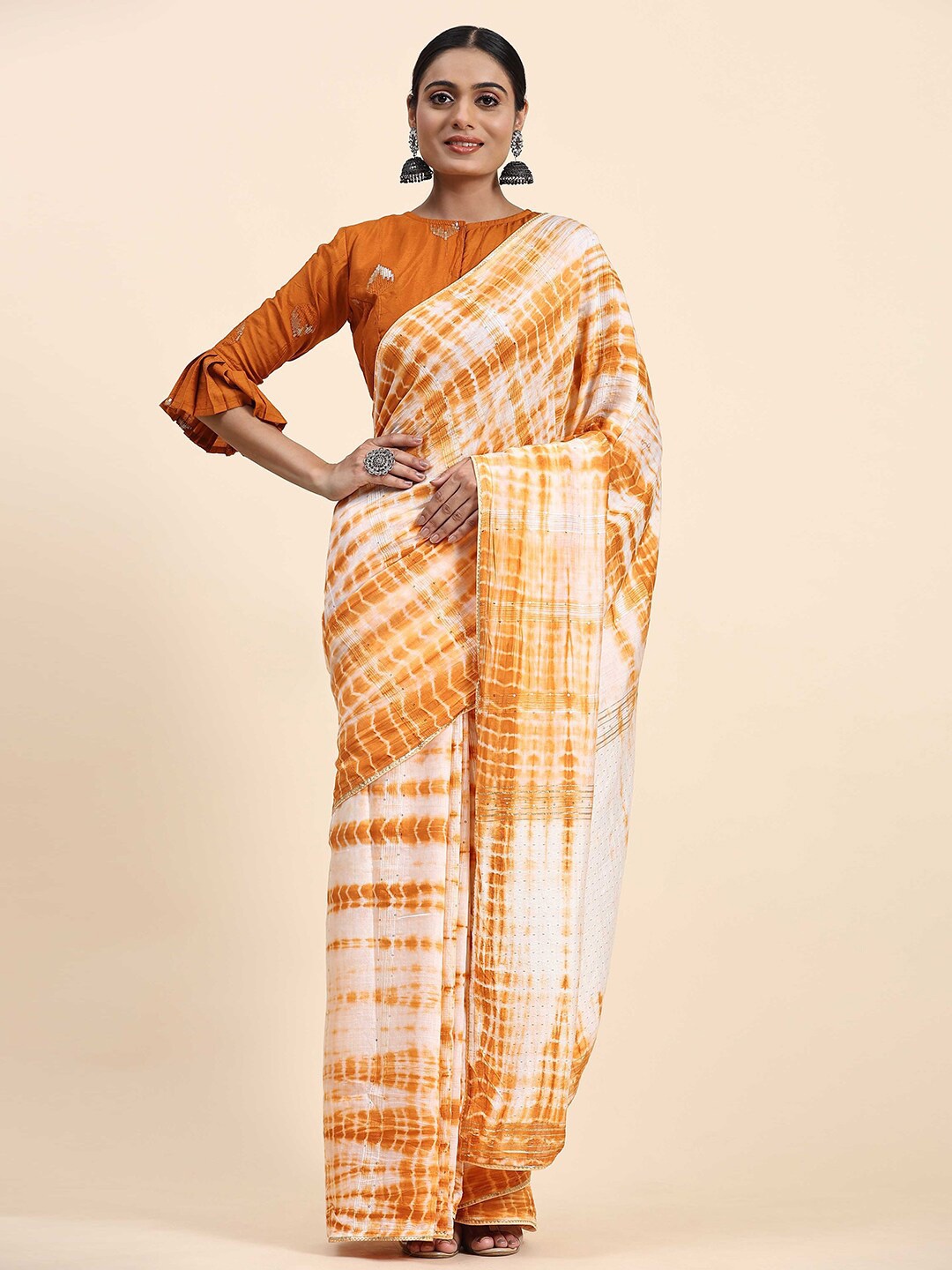 

Aanys Culture Tie And Dye Saree, Yellow