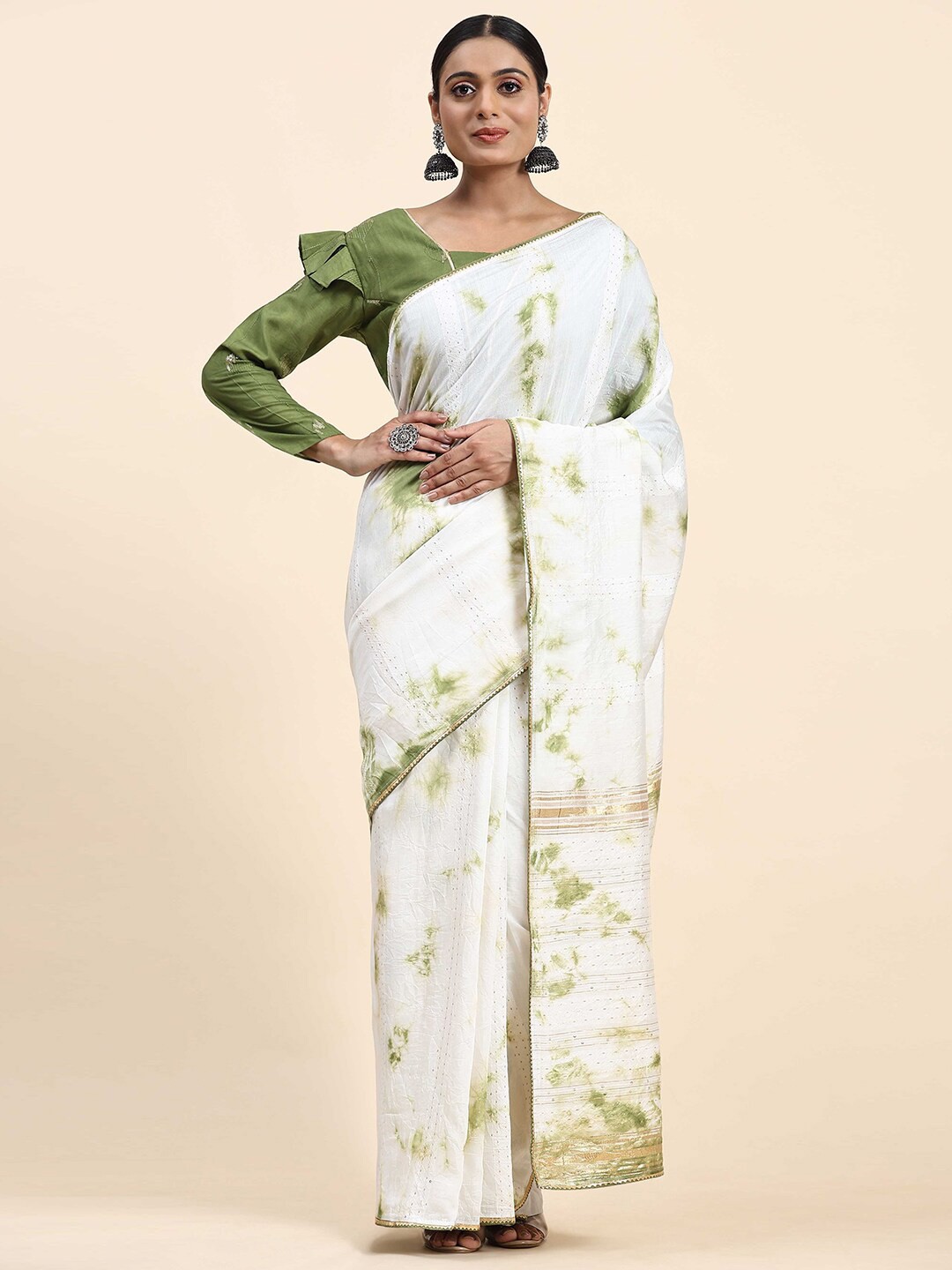 

Aanys Culture Tie And Dye Sequinned Saree, Green