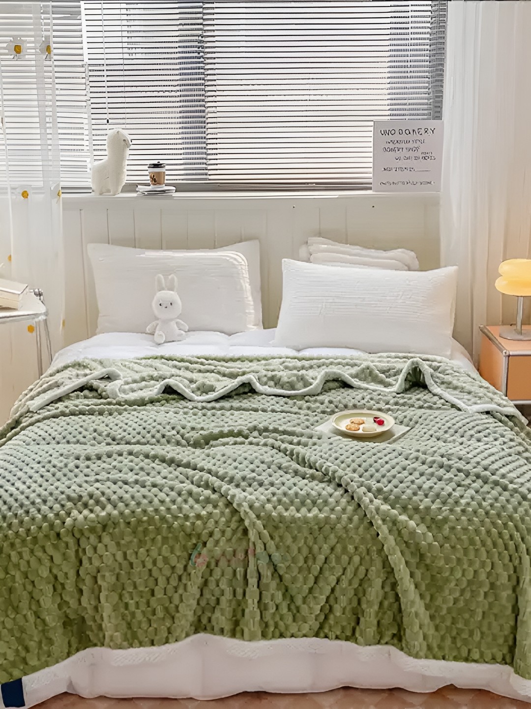 

Butterthief Green & White Geometric Heavy Winter 400 GSM Double Bed Blanket