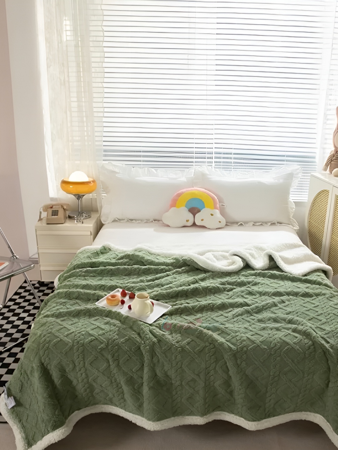 

Butterthief Green & White Geometric Heavy Winter 400 GSM Double Bed Blanket