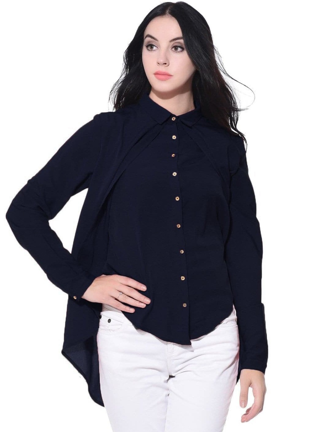 

Uptownie Ruffle Overlay Crepe Shirt, Navy blue