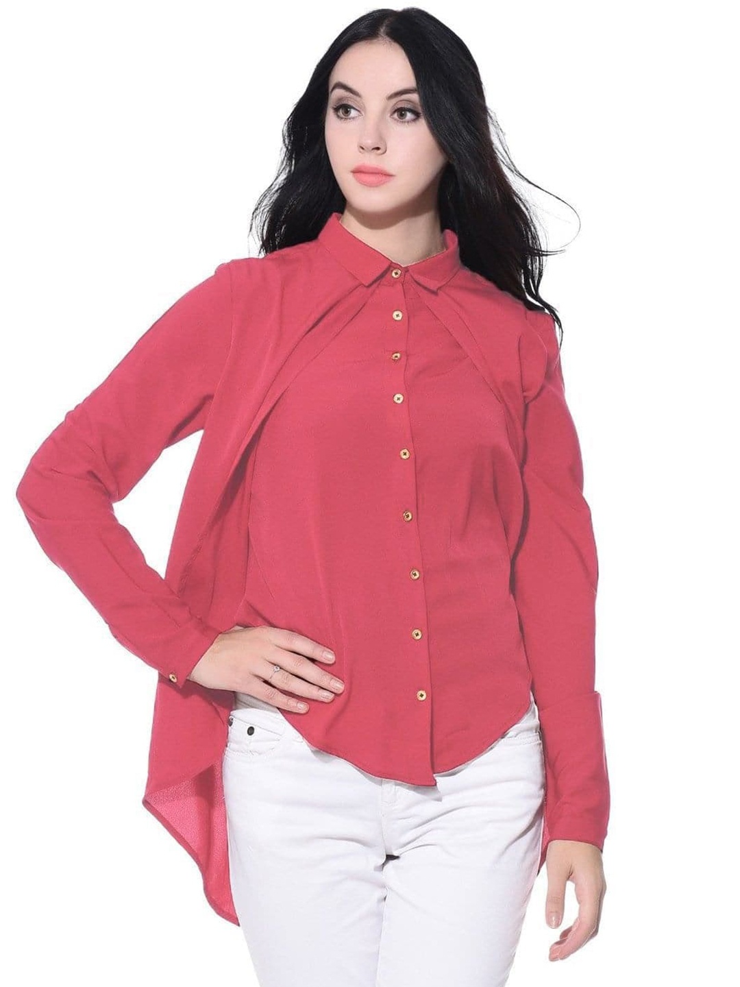 

Uptownie Ruffle Overlay Crepe Shirt, Pink