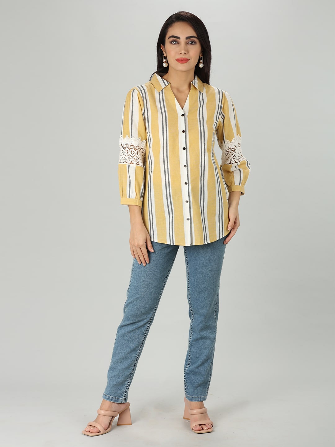 

Mustard Multi Stripes Striped Cotton Casual Shirt