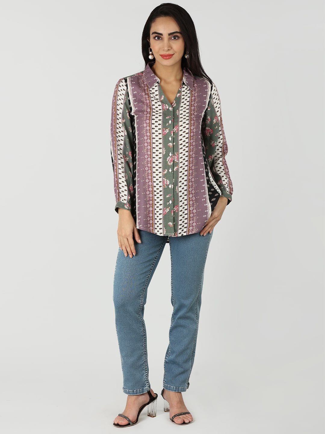 

Mustard Abstract Printed Spread Collar Casual Shirt, White