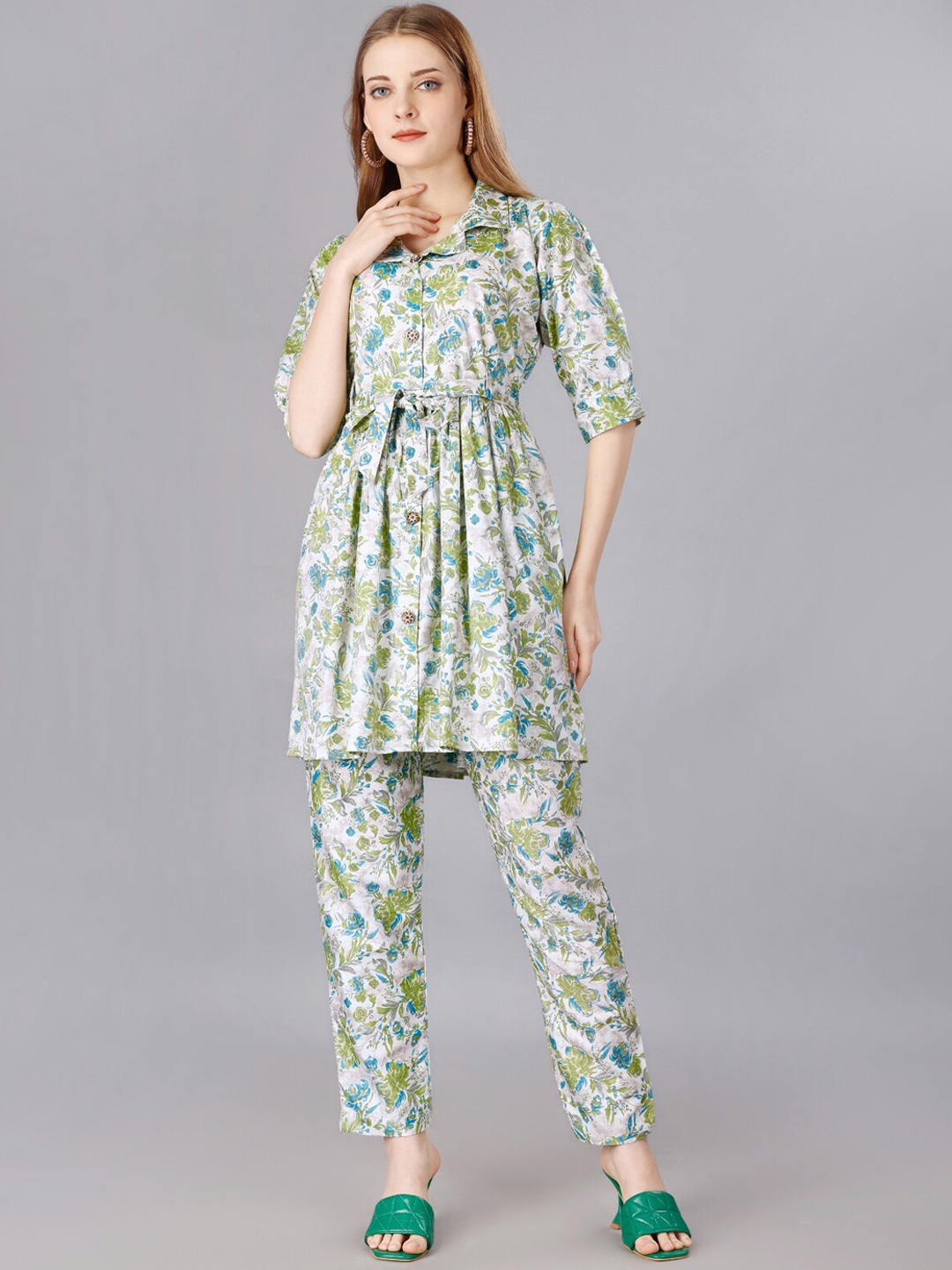 

WESTHOOD Printed Tunic & Trouser Co-Ords, Green