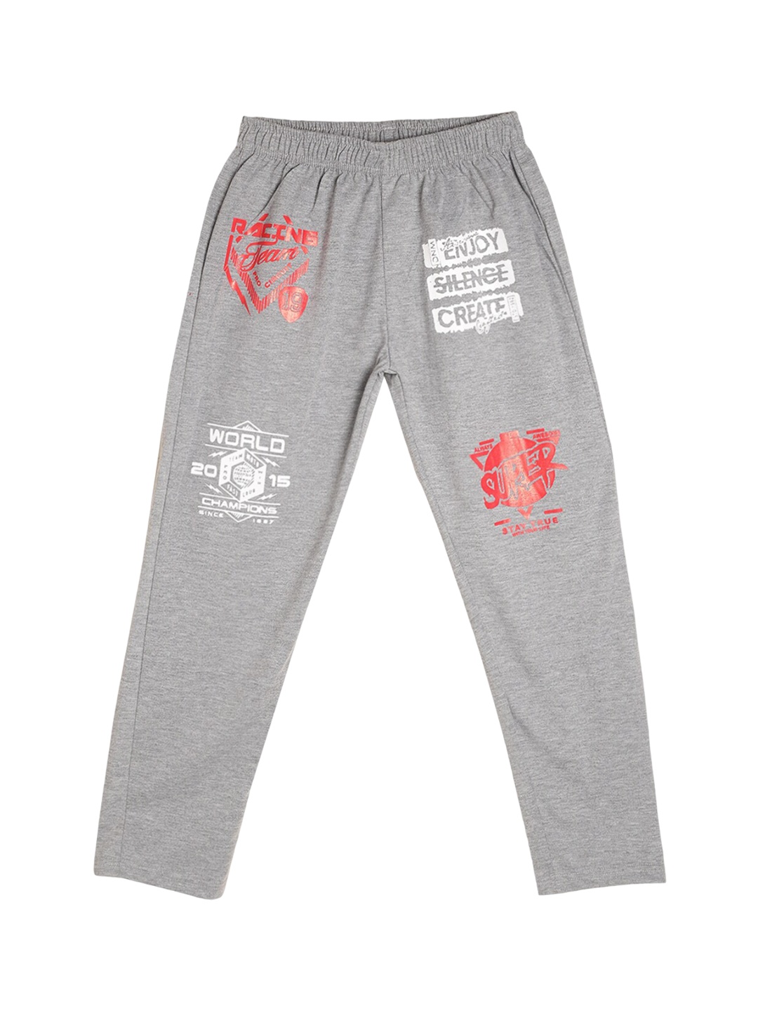 

Fashionable Kids Mid-Rise Typography Printed Pure Cotton Track Pant, Grey