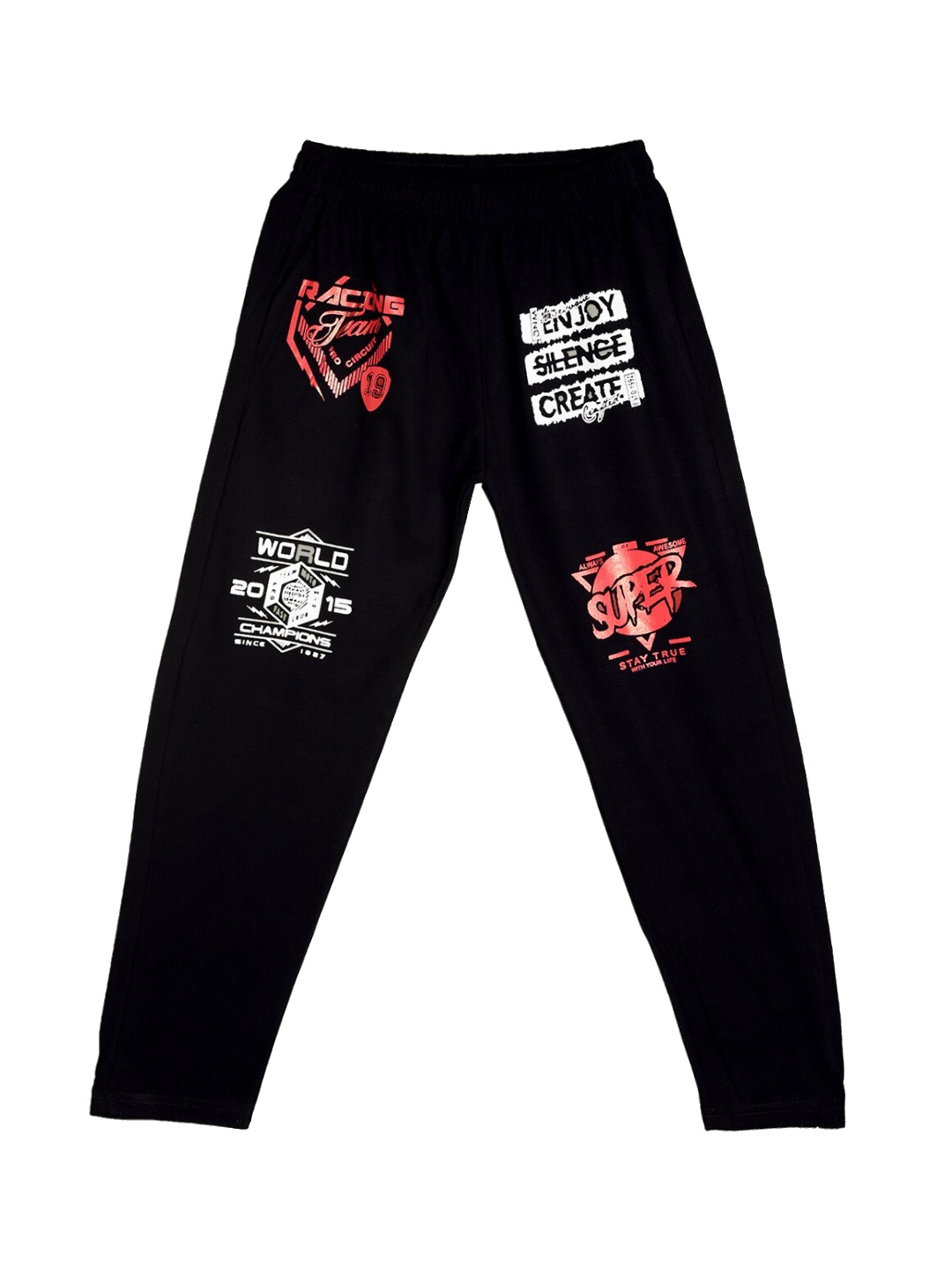 

Fashionable Kids Typography Printed Cotton Regular Fit Track Pants, Black