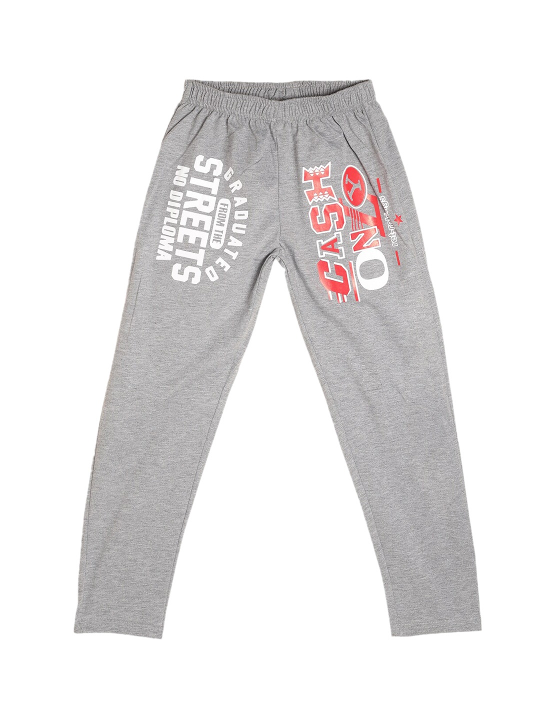 

Fashionable Kids Mid-Rise Typography Printed Pure Cotton Track Pant, Grey melange