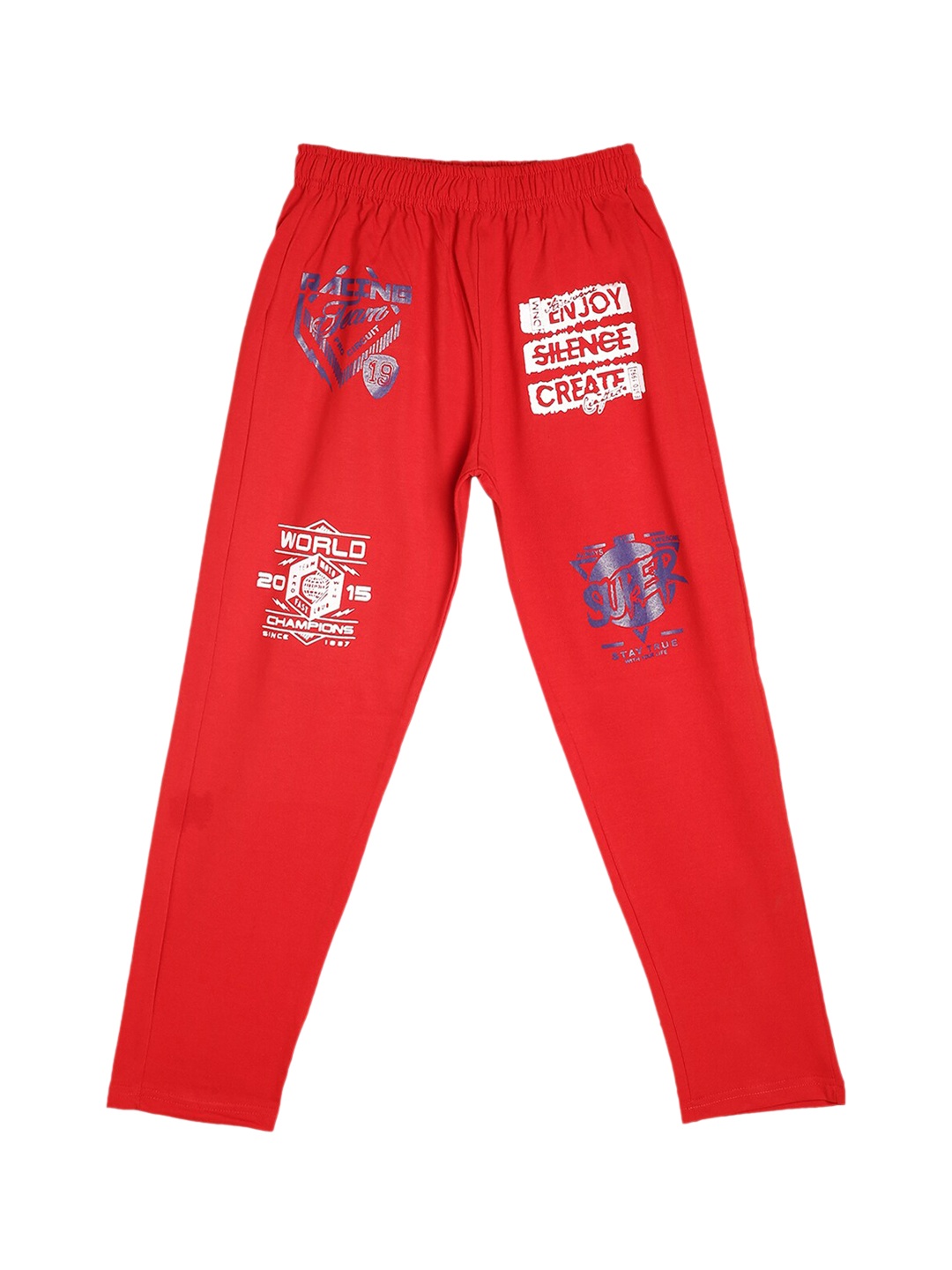 

Fashionable Kids Mid-Rise Typography Printed Pure Cotton Track Pant, Red