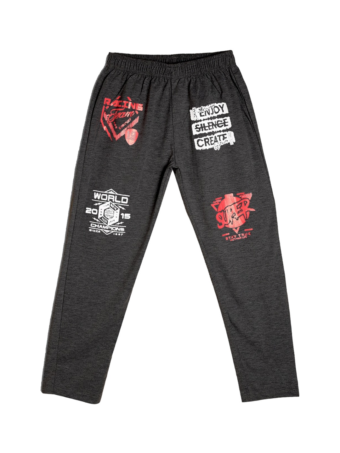 

Fashionable Kids Mid-Rise Typography Printed Pure Cotton Track Pant, Charcoal