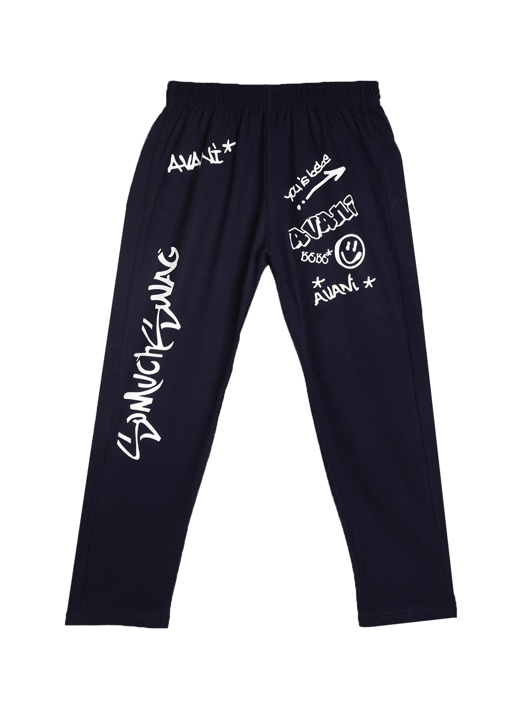 

Fashionable Kids Mid-Rise Typography Printed Pure Cotton Track Pant, Navy blue