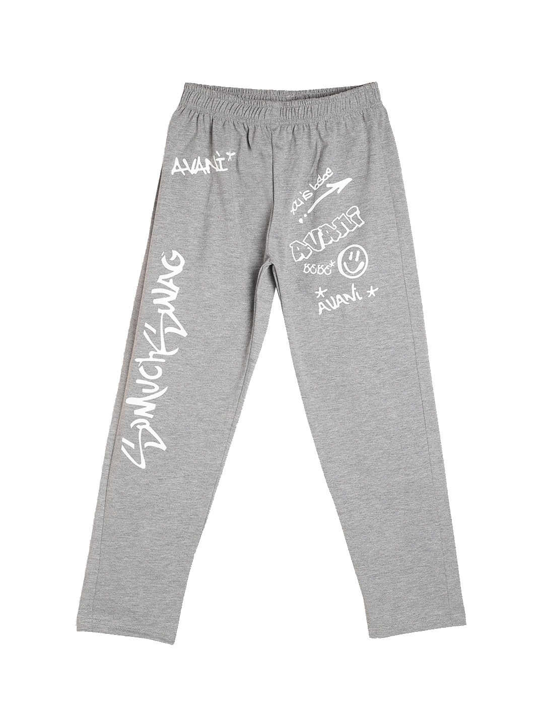 

Fashionable Kids Mid-Rise Typography Printed Pure Cotton Track Pant, Grey melange