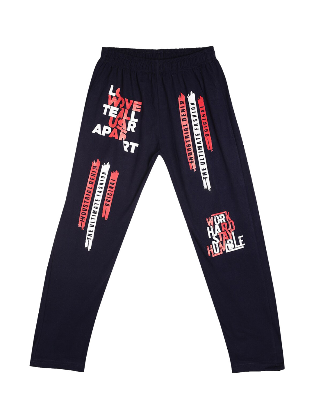 

Fashionable Kids Mid-Rise Typography Printed Pure Cotton Track Pant, Navy blue