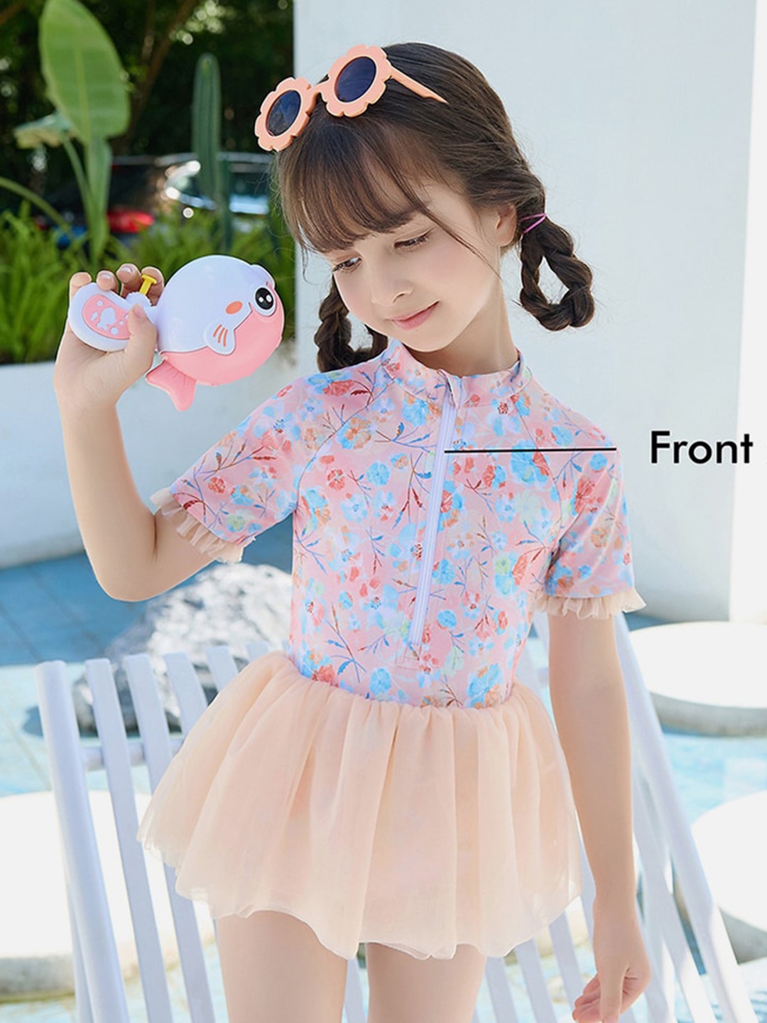 

Little Surprise Box LLP Kids Floral Printed Swim Dress, Blue