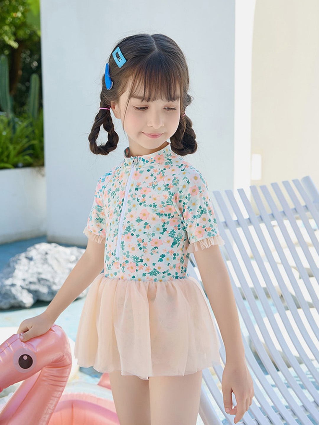Little Surprise Box LLP Kids Floral Printed Tutu Style Swimming Dress, Peach