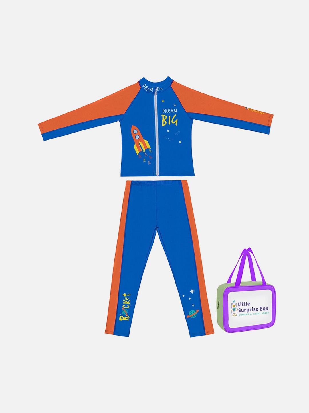 

Little Surprise Box LLP Kids Colourblocked Swim Set With Bag, Blue